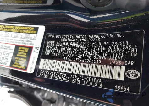2016 Toyota Camry Xse z USA, uszkodzony, nr VIN 4T1BF1FK4GU201243